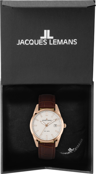 Jacques Lemans 1-2002P Herren Edelstahl Leder Quarz 10Bar